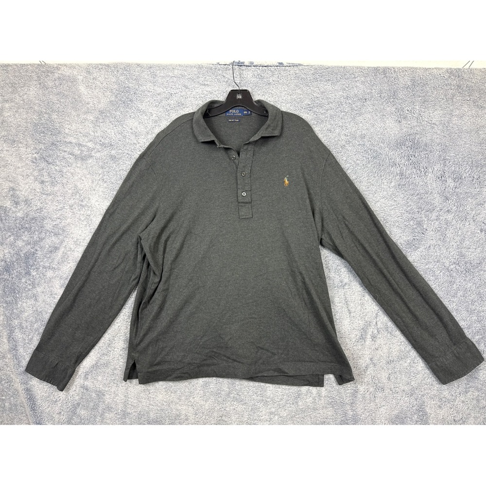 Polo Ralph Lauren Mens XXL Gray Long Sleeve Pima Soft Touch Cotton Polo Shirt
